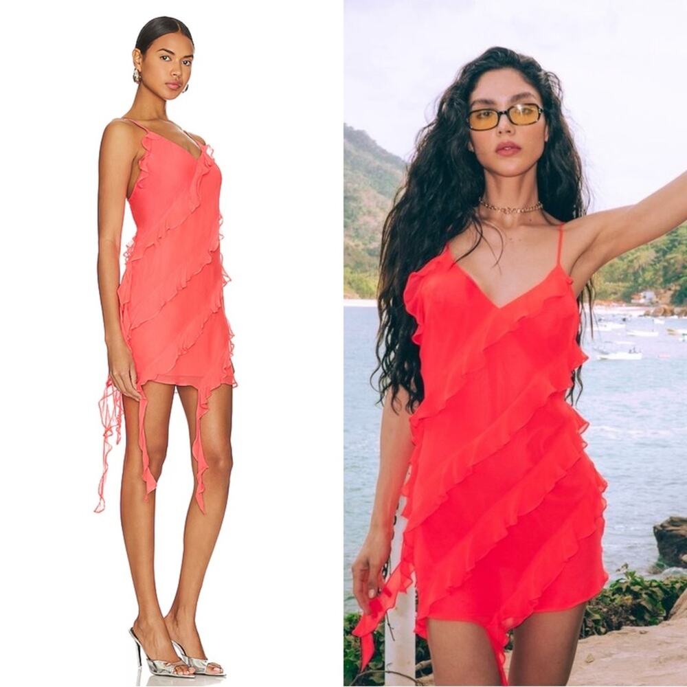 AMANDA UPRICHARD Belladonna New Fluro Ruffle Mini Dress Size Small - Picture 2 of 8